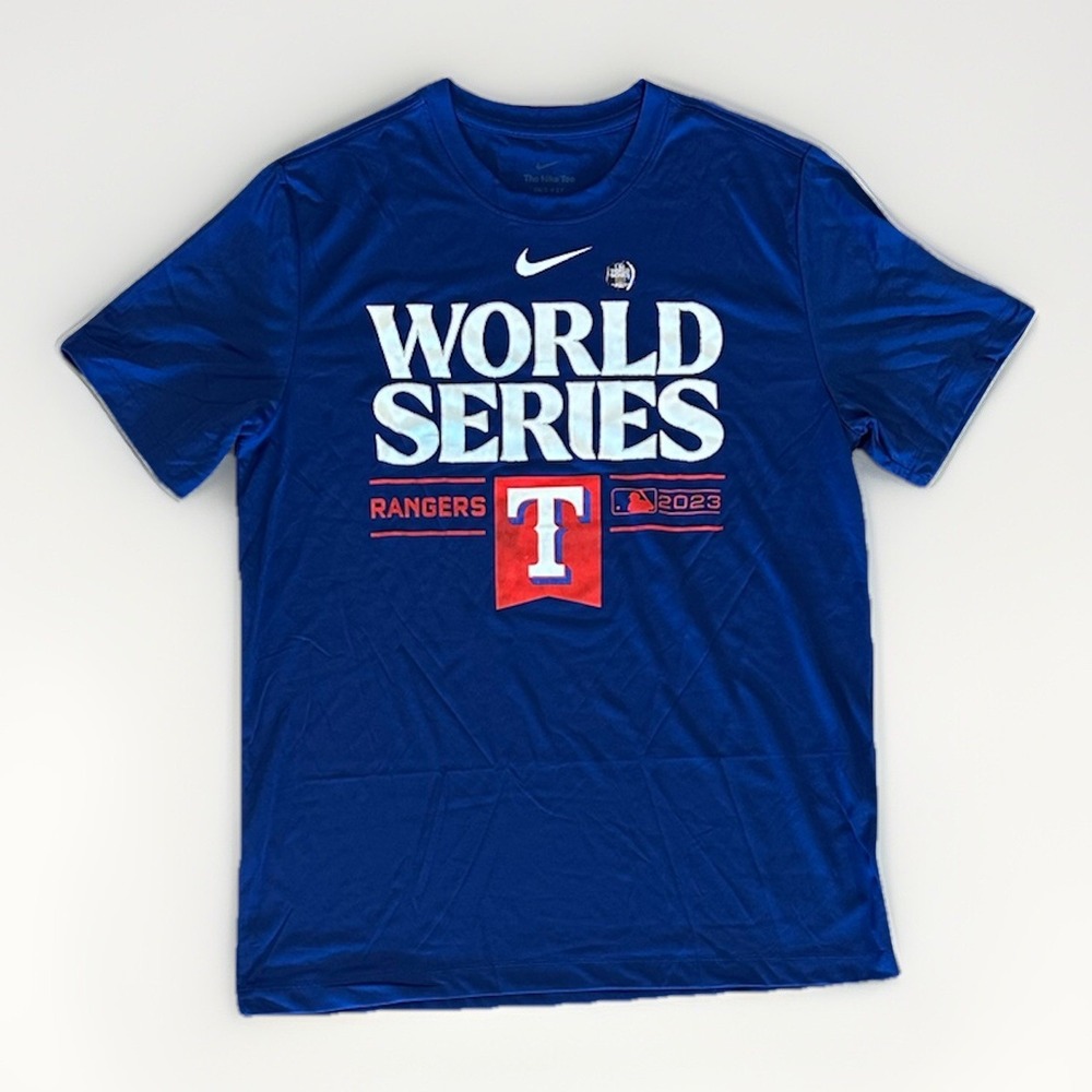 Texas Rangers Nike Men's World Series 2023 Dri-Fit Graphic T-Shirt, Blue, Large